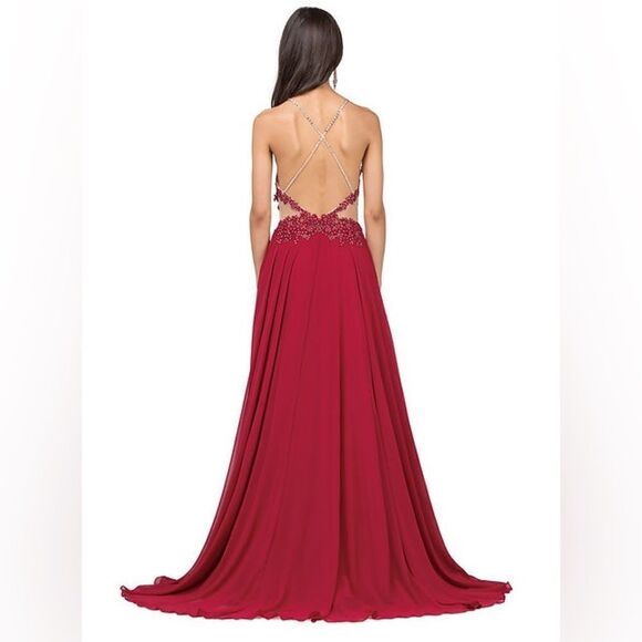 Dancing Queen Long Gown Dress Beautiful Pink Gems Lace Chiffon Prom Bridesmaid S - Picture 13 of 13